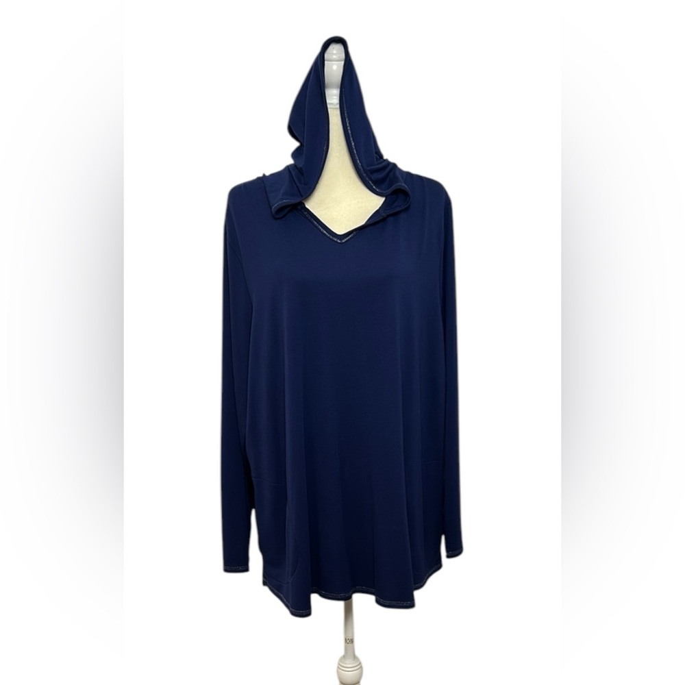 Quacker Factory Size 2X Blue Comfy Hooded Pullover Top